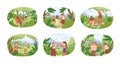 Set of different people exploring nature vector flat illustration. Collection of man and woman explorers contemplate to