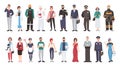 Set of different people profession. flat illustration. Manager, doctor, builder, cook, postman, waiter, pilot, policeman Royalty Free Stock Photo