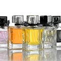 Set of 5 different perfume bottles isolated on a white background Royalty Free Stock Photo