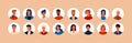 Set different person portrait of big diverse business team vector flat illustration. Collection of people avatars