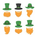 Set of different piece photo booth props with Irish leprechaun hat and beard