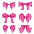 Set of different pink bows for decoration. Decor for Valentine`s Day, birthday, wedding, celebrations and holidays. Royalty Free Stock Photo