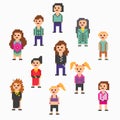 Set of different pixel people, vector illustration Royalty Free Stock Photo