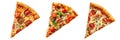 Set of different pizza slices isolated on a white or transparent background. Pizza slices with various ingredients, top Royalty Free Stock Photo