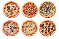 Set of different pizzas isolated on white background. Top view Royalty Free Stock Photo