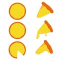 A set of different pizzas. A whole and a slice. Fast Food Illustration