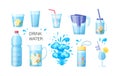 Set of different plastic and glass water packaging