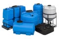 Set of different plastic tanks for water and other liquid, 3D rendering Royalty Free Stock Photo