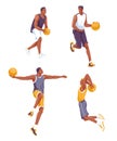 Set of different players of the basketball team jump with balls Royalty Free Stock Photo