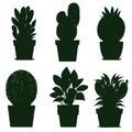 Set different potted houseplants silhouettes. Indoor flowers or plants