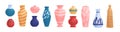 Set of different pottery, clay crockery. Oriental, turkish, modern pot and flower vases of various sizes, shapes. Home