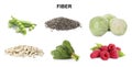 Set with different products rich in fiber on white background. Banner design Royalty Free Stock Photo