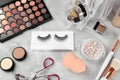 Set of different professional makeup products on table Royalty Free Stock Photo