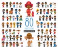 Set of 80 different professions in cartoon style. Black or African American characters Royalty Free Stock Photo