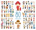 Set of 80 different professions in cartoon style. Royalty Free Stock Photo