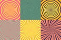 Set of different psychedelic spiral, vortex, twirl. Vector colorful backgrounds collection. Royalty Free Stock Photo