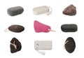 Set with different pumice stones on white background. Pedicure tool Royalty Free Stock Photo