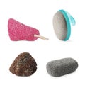 Set with different pumice stones on white background. Pedicure tool Royalty Free Stock Photo