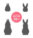 Set of different rabbits silhouettes on white background. Including Netherland Dwarf rabbit silhouette and regular rabbit Royalty Free Stock Photo