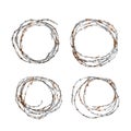 Set of different realistic hanks of metal glossy barbed wire with red rust on white Royalty Free Stock Photo