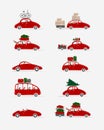 Set of different red cars with luggage for your Royalty Free Stock Photo