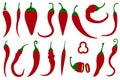 Set of different red chili peppers Royalty Free Stock Photo