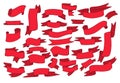 A set of different red ribbons. a collection of banners with a three-dimensional texture in the style of doodles. Design elements