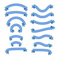 Set of different ribbons, blue tape banner collection, vector illustration