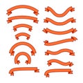 Set of different ribbons, orange tape banner collection, vector illustration