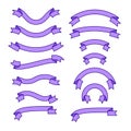 Set of different ribbons, purple tape banner collection, vector illustration