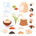 Set of different rice products and dishes