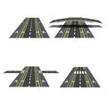 Set of different road sections with peshihodnymi crossings, bicycle paths, sidewalks and intersections. illustration