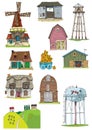 Set of different rural buildings.