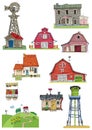 Set of different rural buildings.