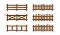 Set of different rural wooden fences. Isolated detailed elements for garden illustration design