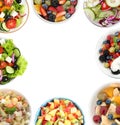 Set with different salads on white background Royalty Free Stock Photo