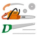 Set of Different Saws. Hand saw. Chainsaw. Circular Saw. Royalty Free Stock Photo