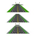 Set of different sections of the road with intersections, bike lanes, sidewalks and intersections. Perspective image