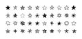 Set of different shape black star icons. Collection of star sparkles symbol. Design on white background. Hand-drawn, doodle style. Royalty Free Stock Photo