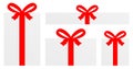 Set of different shape flat style vector gift boxes with red ribbons isolated on a white background Royalty Free Stock Photo