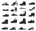 Set of different shoes isolated silhouettes vector Royalty Free Stock Photo