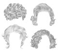 Set different short curly hairs . fashion beauty african style . fringe pencil drawing sketch