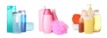 Set with different shower gels on white background. Banner design