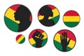 Set of different silhouettes of African American people with red, yellow, green flag on the background. Vector EPS10 Royalty Free Stock Photo