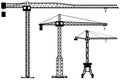 Set of different silhouettes building tower cranes. Heavy equipment and machinery. Construction machine. Vector Royalty Free Stock Photo