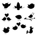 Set of different silhouettes of cartoon birds. Vector