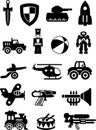 Set of different silhouettes children toys on white background. Royalty Free Stock Photo