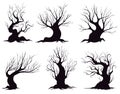 Set of different silhouettes of fantasy trees isolated on white background Royalty Free Stock Photo