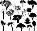 Set of different silhouettes of trees.