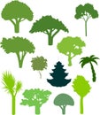 Set of different silhouettes of trees.